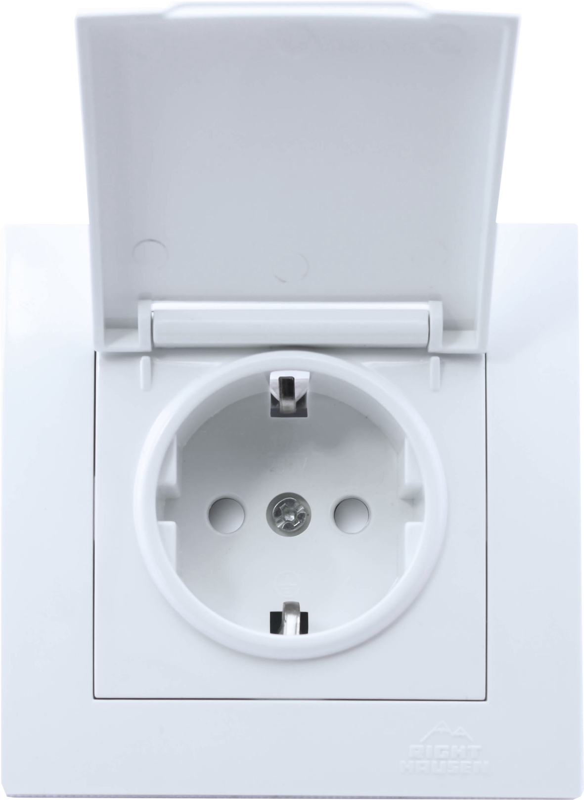 Single indoor socket with grounding, shutters and cover RIGHT HAUSEN VELENA