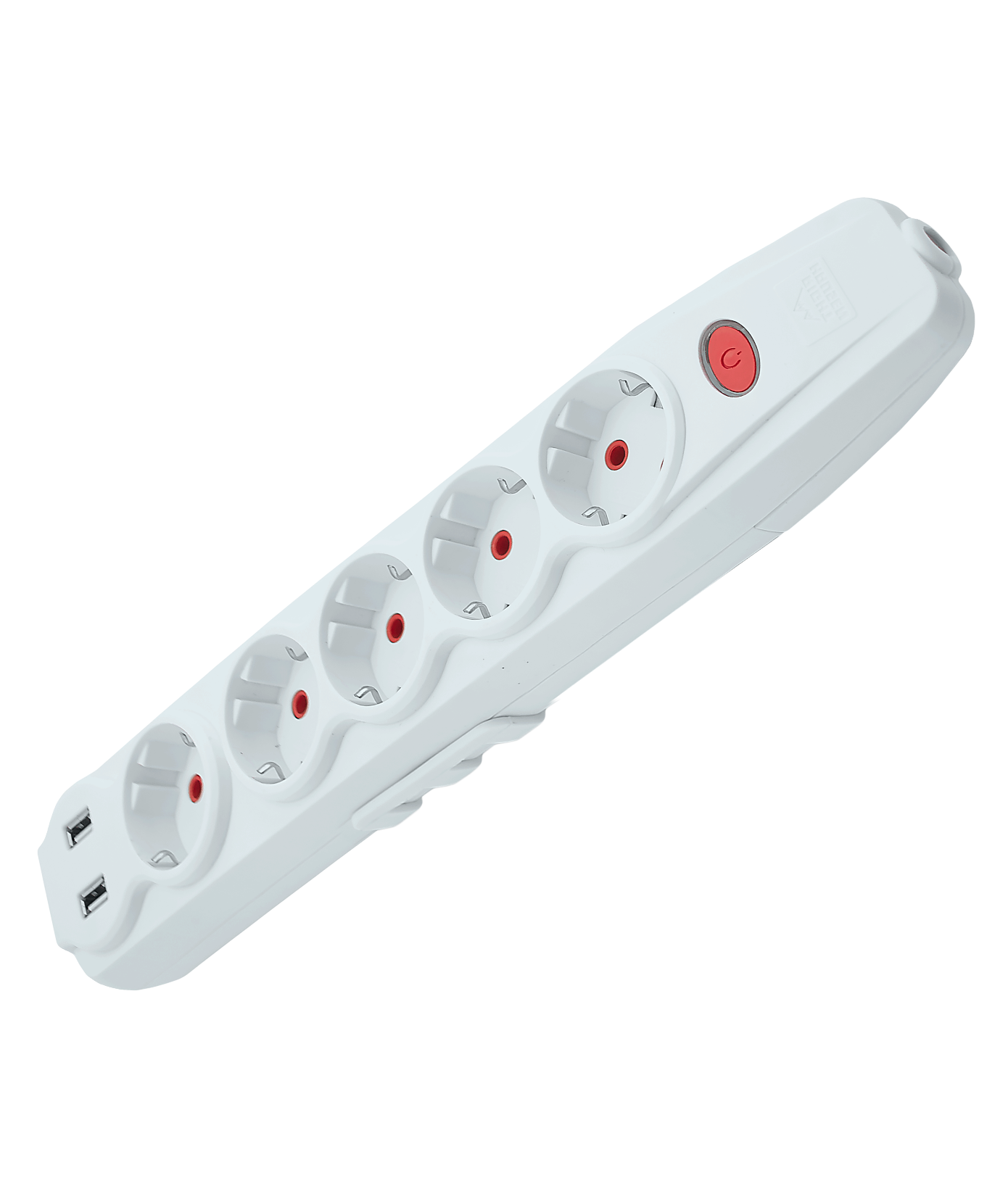 Right Hausen Kris Quintuple Extension Socket with Grounding, Button, and USB, White HN-082251