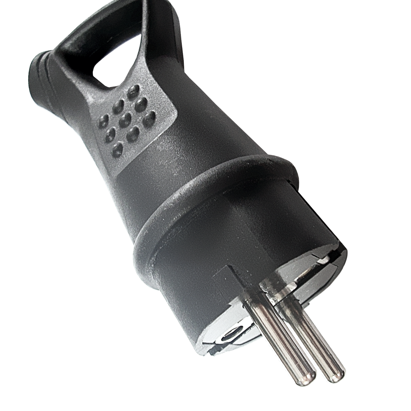 Waterproof Straight Electric Plug with Grounding and Ring, Black HN-021082N