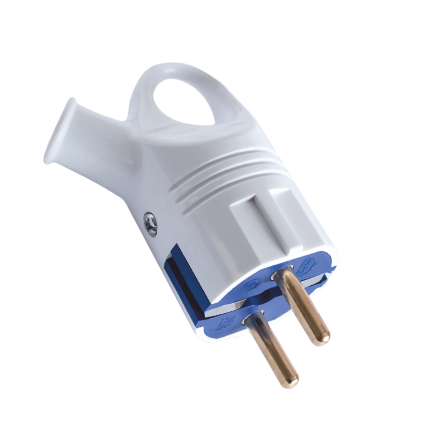Standard Angled Electric Plug with Ring and Grounding, White HN-021111