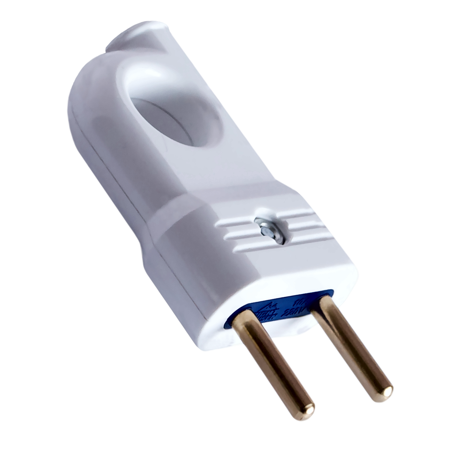 Standard Flat Straight Electric Plug without Grounding with Ring, White HN-021131