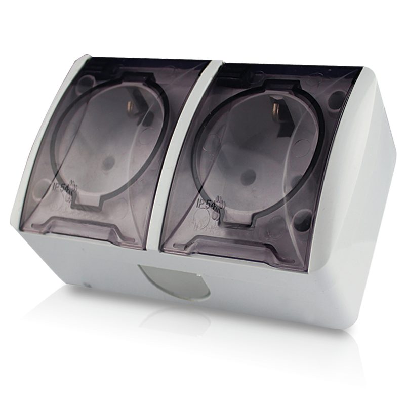 Double Surface-Mounted Waterproof Socket RIGHT HAUSEN BERTA IP54 White HN-013051
