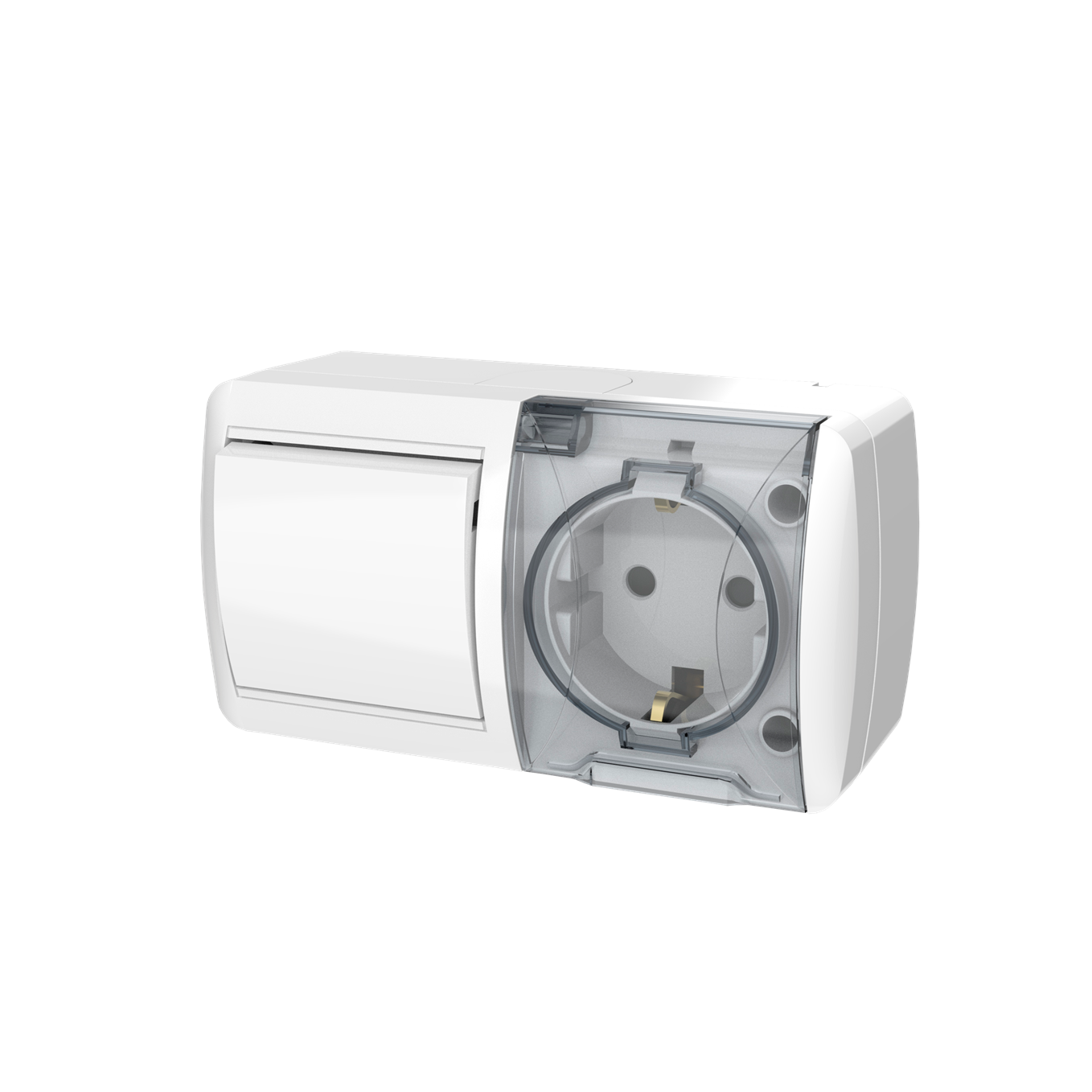 Surface-Mounted Waterproof Block RIGHT HAUSEN BERTA IP54 White HN-013191 (Single Socket with Grounding + Single Switch)