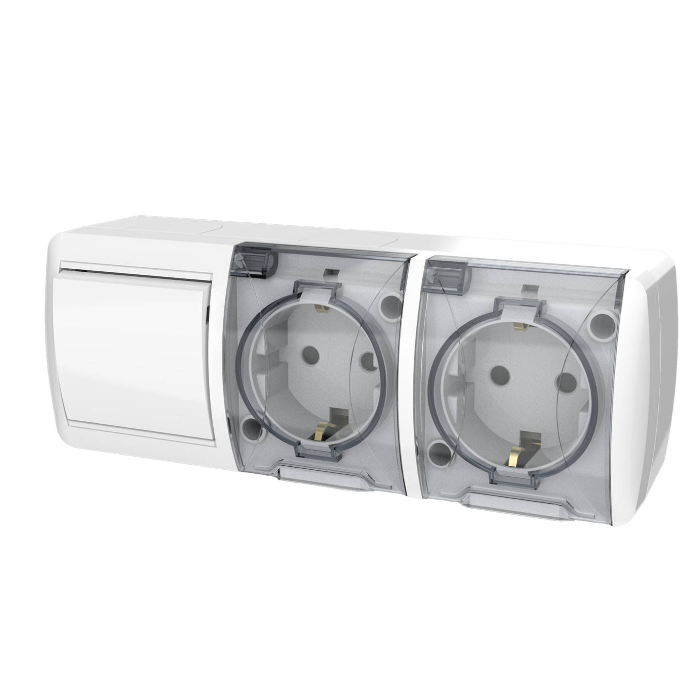 Surface-Mounted Waterproof Block RIGHT HAUSEN BERTA IP54 White HN-013201 (Double Socket with Grounding + Single Switch)