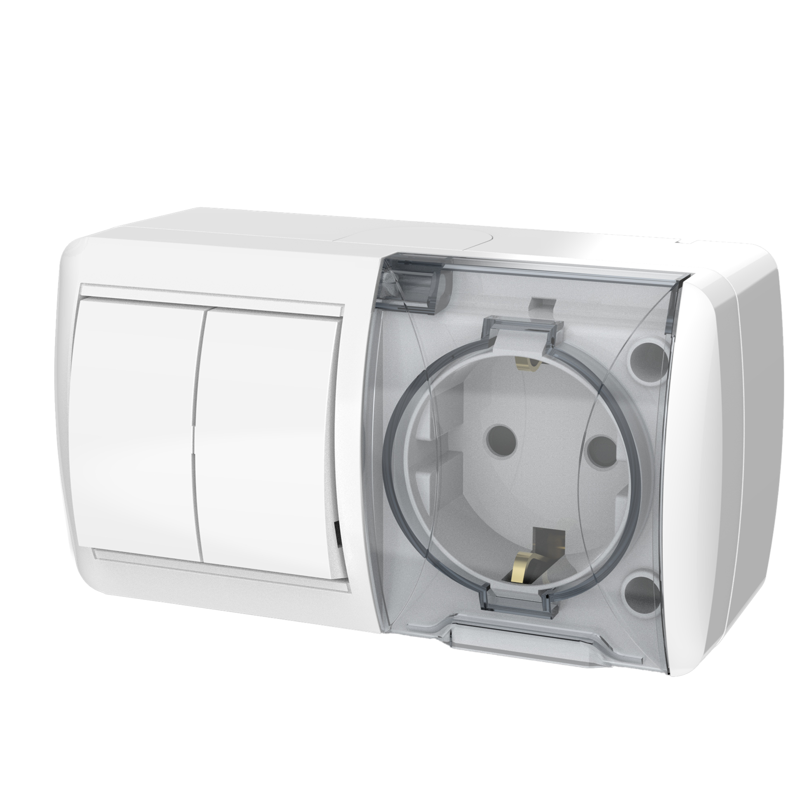 Surface-Mounted Waterproof Block RIGHT HAUSEN BERTA IP54 White HN-013211 (Single Socket with Grounding + Double Switch)