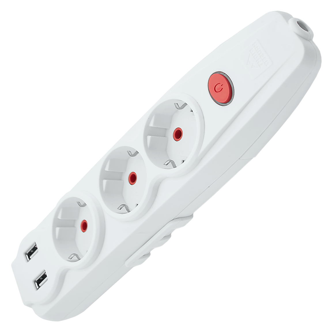 Right Hausen Kris Triple Extension Socket with Grounding, Button, and USB, White HN-082301