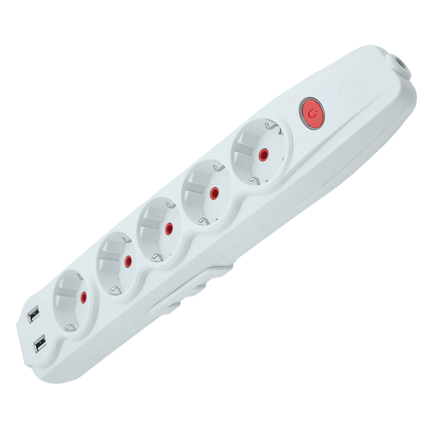 Right Hausen Kris Quintuple Extension Socket with Grounding, Button, and USB, White HN-082251